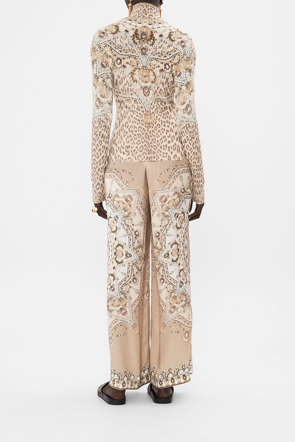 CAMILLA blush jersey turtleneck in Grotto Goddess print.