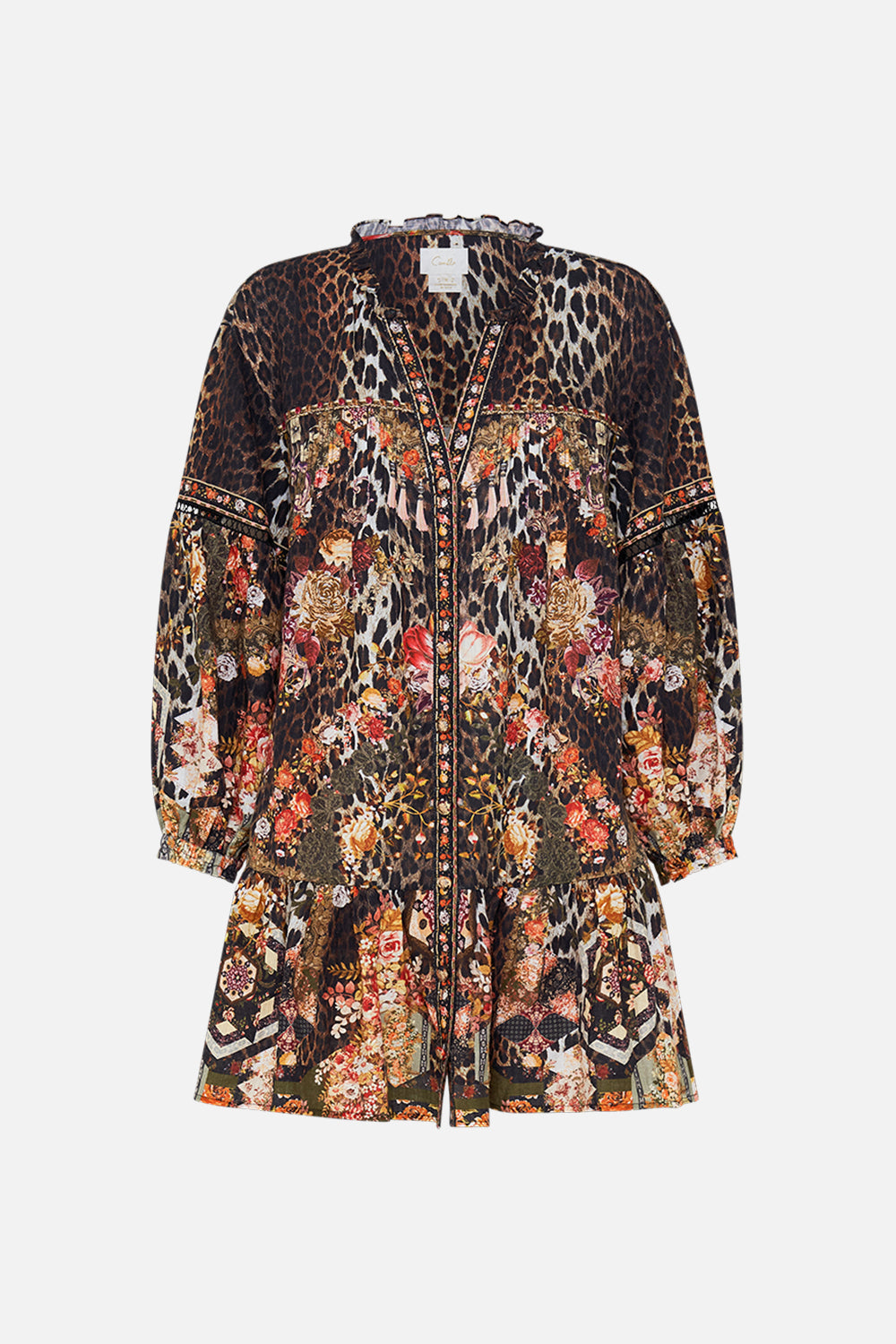 CAMILLA Leopard Pintuck Yoke Short Dress in Born in Bruges