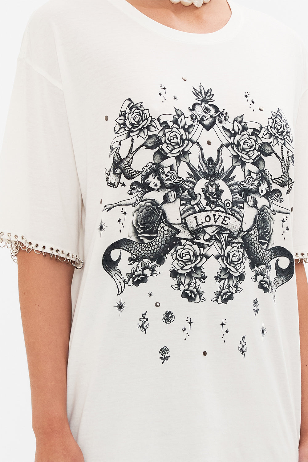 OVERSIZED BAND TEE WITH HARDWARE DETAIL TALES OF TATTOO