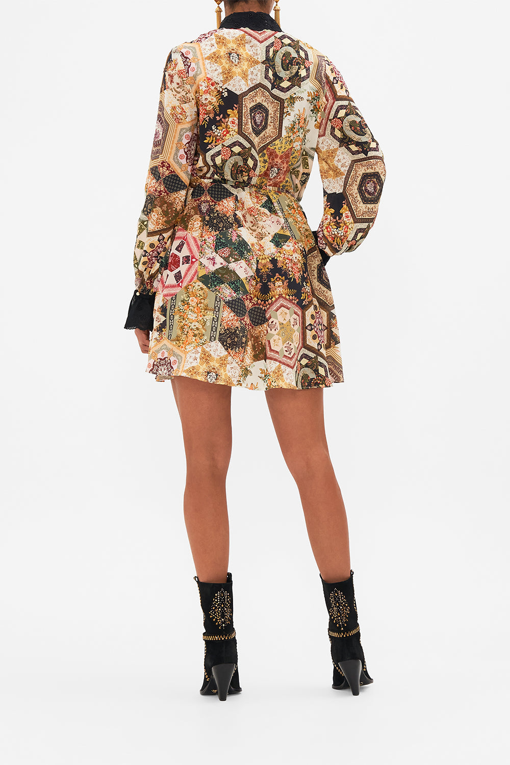 CAMILLA floral shift shirt dress with broderie detail in Stitched in Time print 