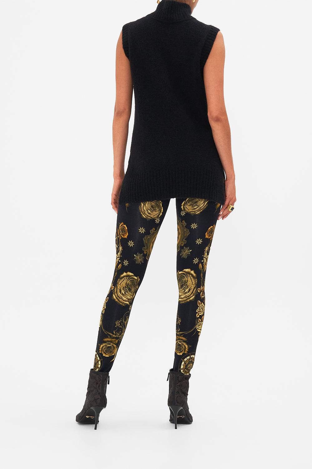 CAMILLA leopard relaxed sleeveless turtleneck knit top in Amsterglam print.