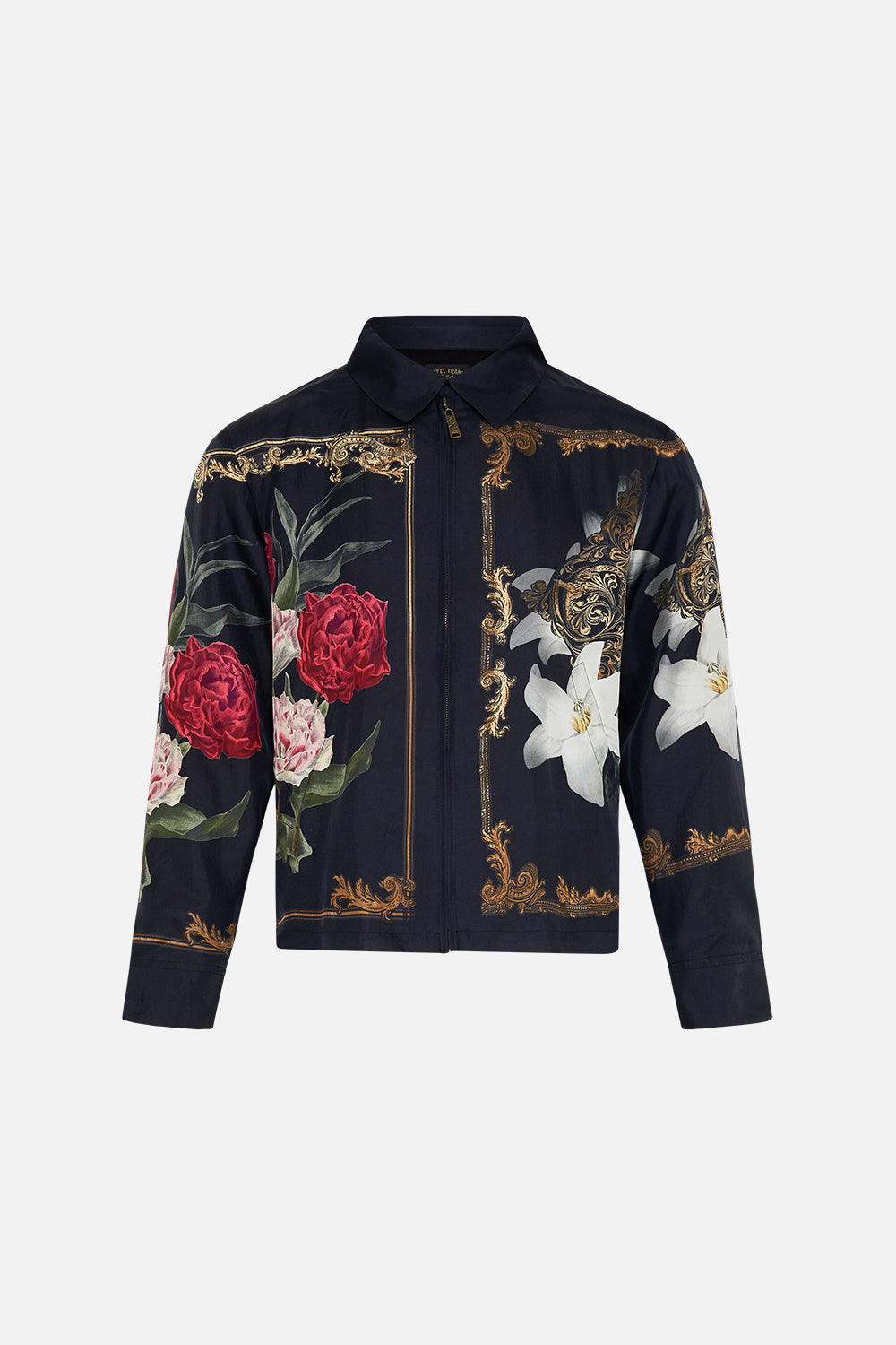 Hotel Franks by CAMILLA mens zip through jacket in Magic In The Manuscripts print