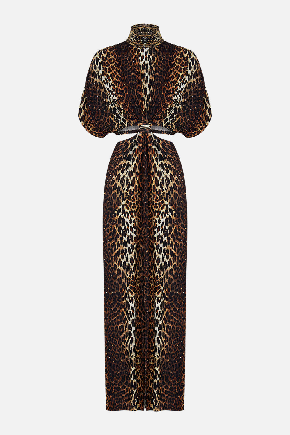 CAMILLA leopard high neck twist cut out jersey dress In Amsterglam print. 