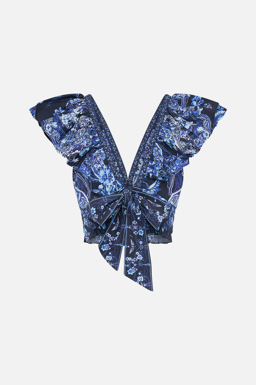 The CAMILLA HIGH LOW MIDI SHIRT DRESS PLUMES AND PARTERRES in our  print.