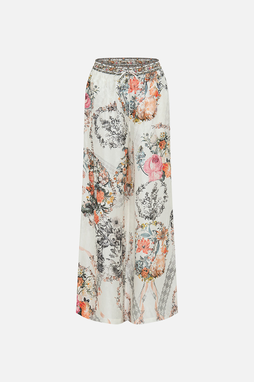 CAMILLA white silk pants in De Haar Memoirs print