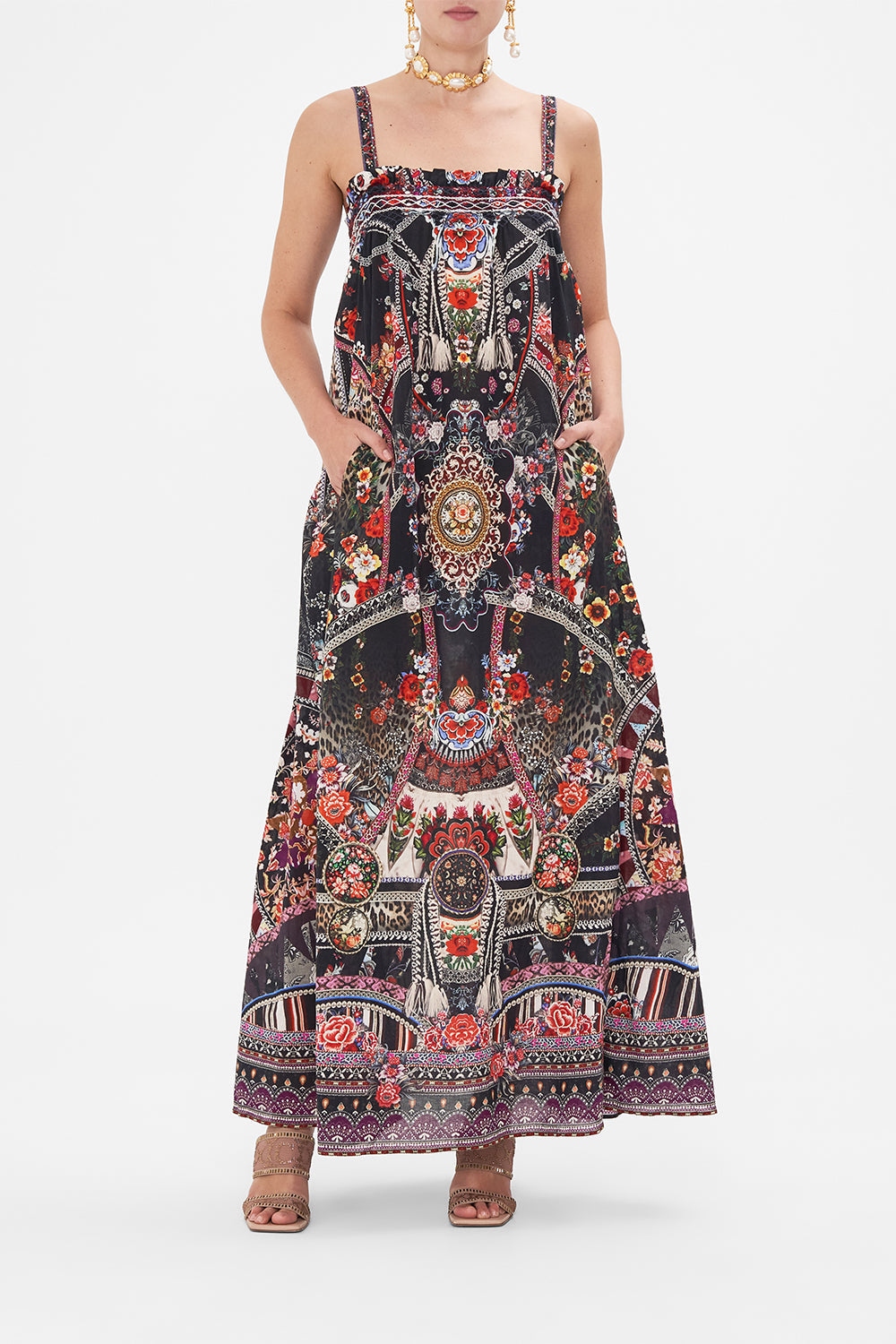 CAMILLA wide strap sundress in Volendam Dolls print