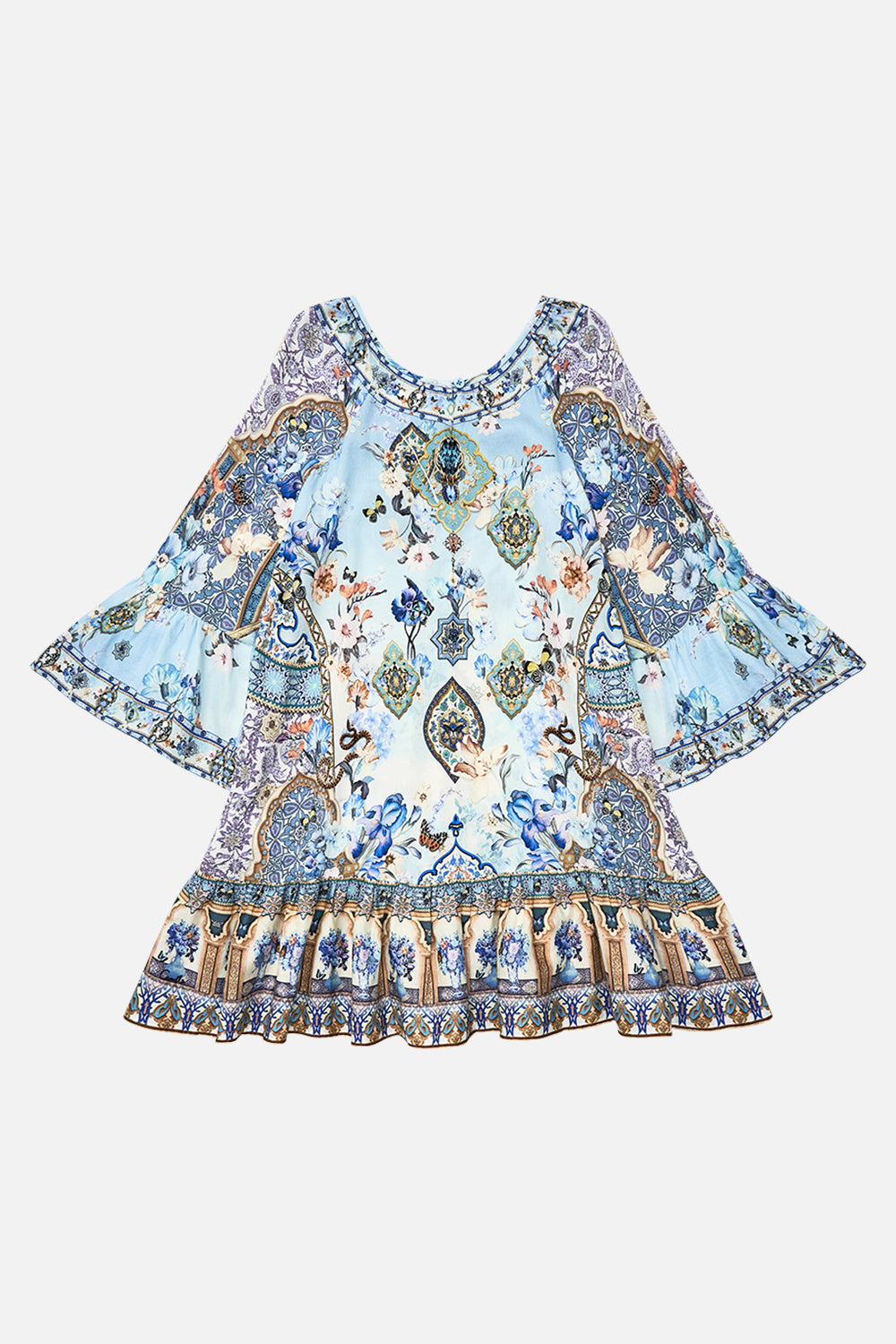 The CAMILLA WAISTED DRESS WITH KIMONO SLEEVE A PAINTED VILLAGE in our  print.
