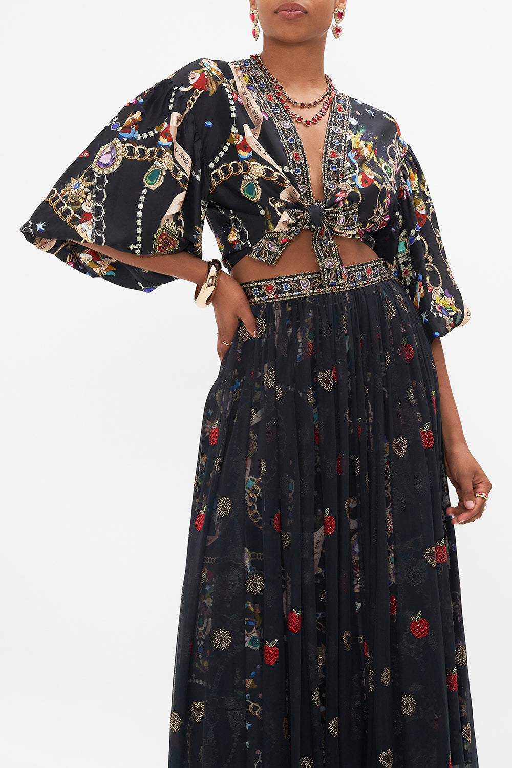 Disney CAMILLA puff sleeve top in Happily Ever After print