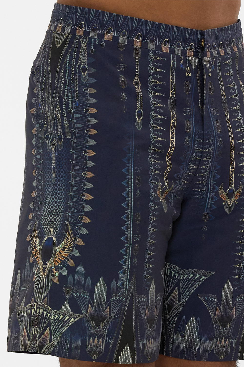The CAMILLA SHAPED WAISTBAND DRESS WITH GATHERED SLEEVES THE EGYPT EFFECT in our THE EGYPT EFFECT print.