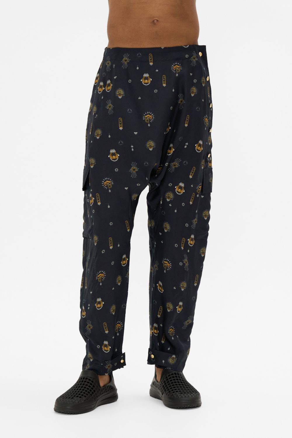 The CAMILLA JERSEY FLARED PANT CALL ME CLEOPATRA in our  print.