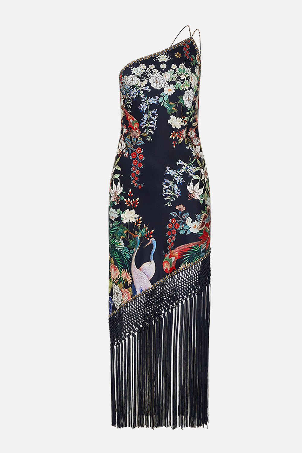 ONE SHOULDER DRESS WITH MACRAME FRINGING PALACIO POETRY