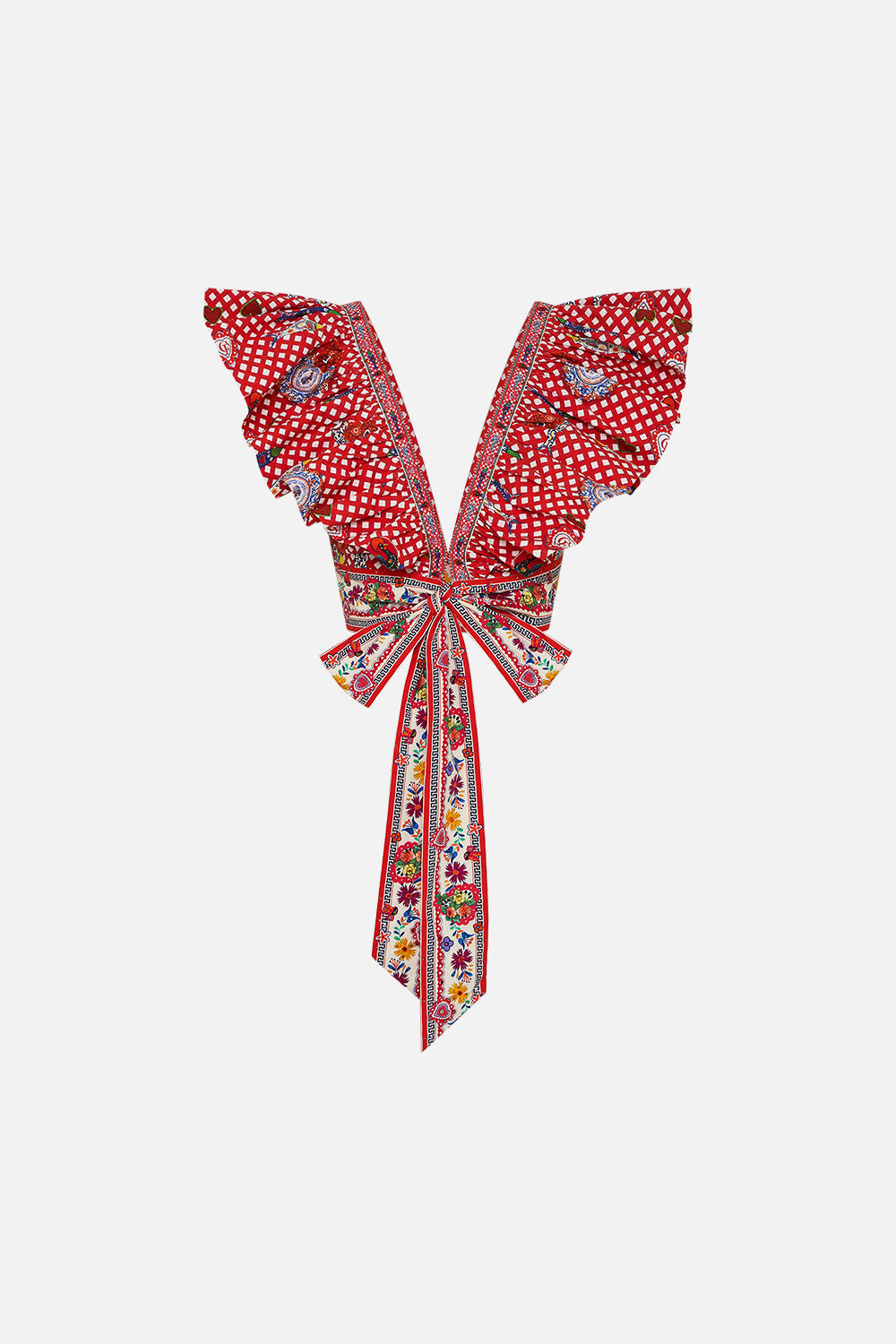 RUFFLE WRAP TOP FAITH, LUCK & JUSTICE