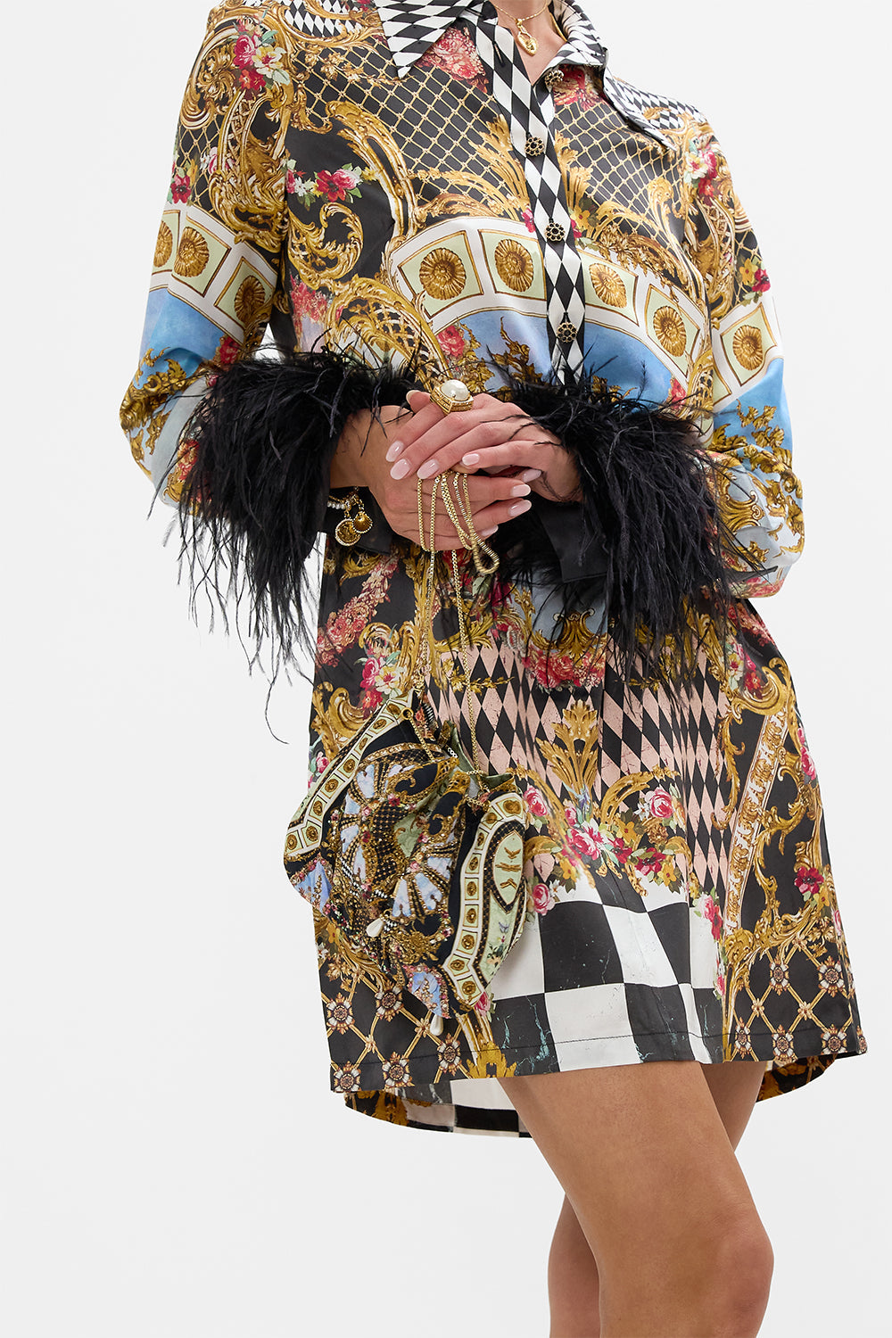 The CAMILLA SHORT KAFTAN WITH CUFF WALL TO WALL WONDERS in our WALL TO WALL WONDERS print.