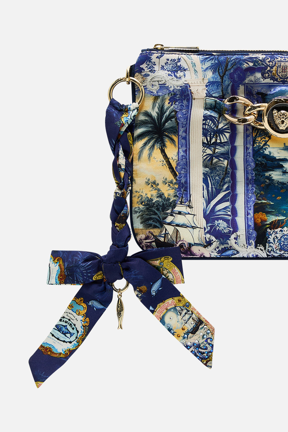 The CAMILLA BLOUSON SLEEVE BLOUSE WITH BUTTON COLLAR PERFUMED IN PORTO in our  print.