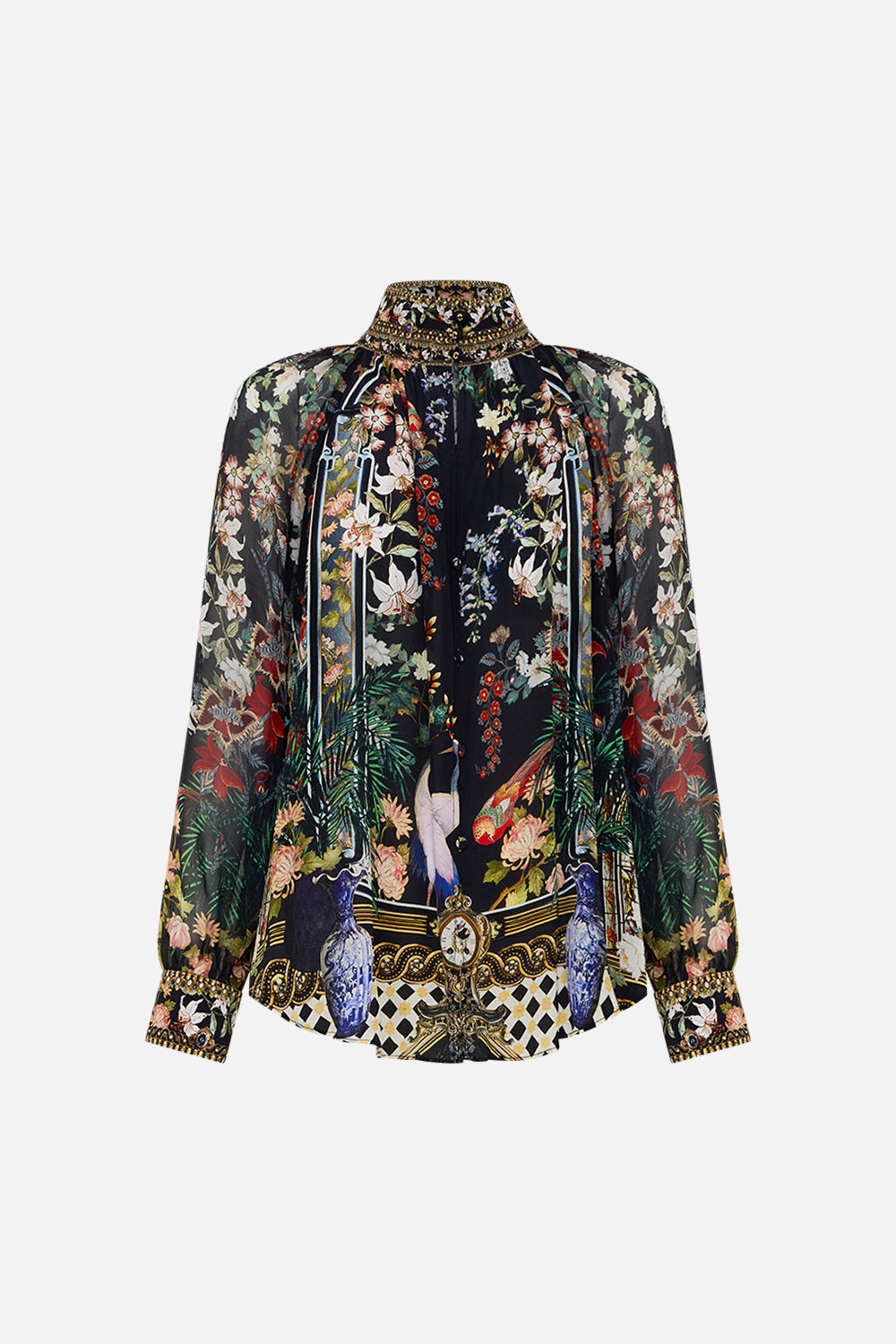 The CAMILLA FRILL SLEEVE LONG DRESS VENUS ON A VESPA in our  print.