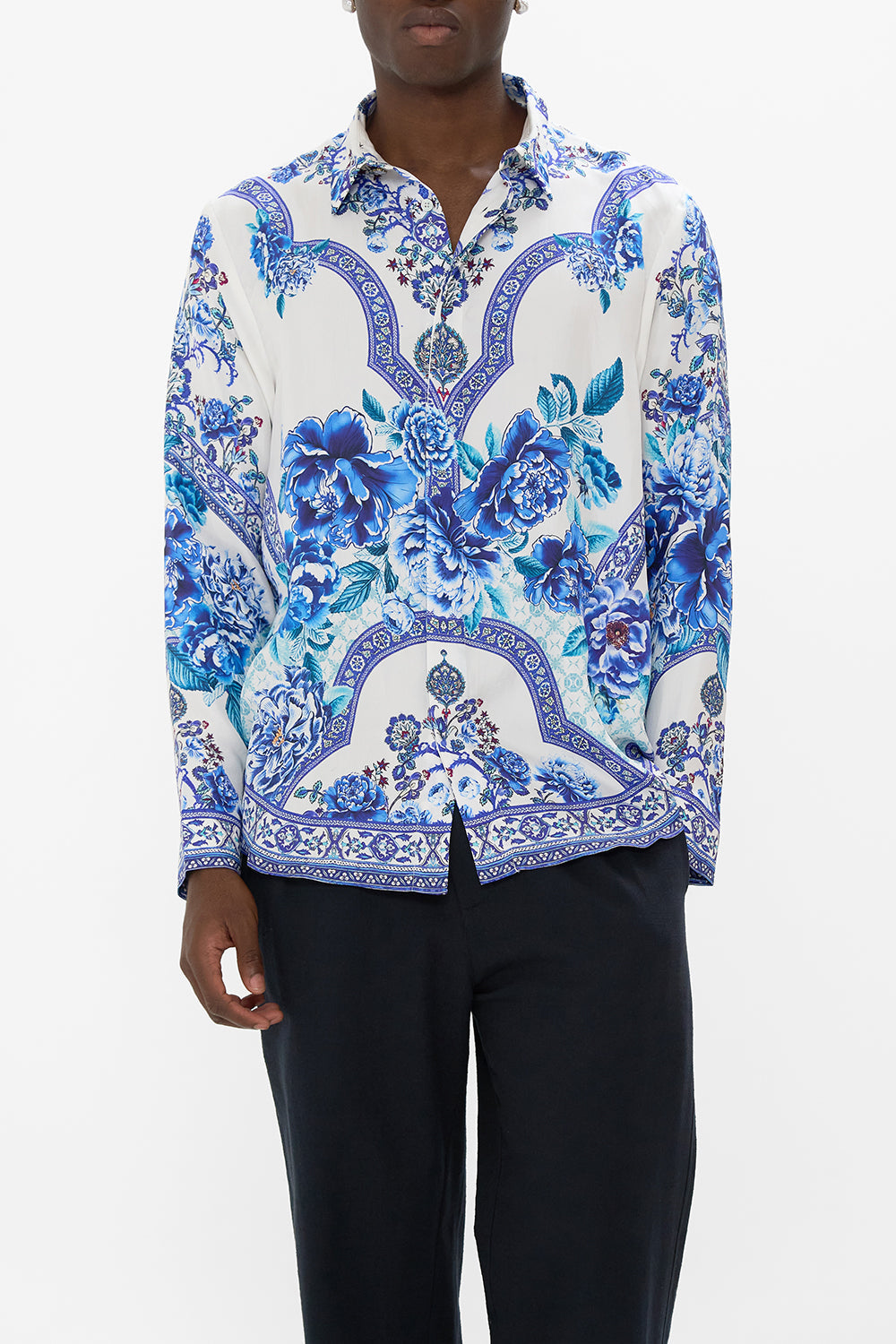 LONG SLEEVE HIDDEN PLACKET SHIRT A CERAMIC GARDEN