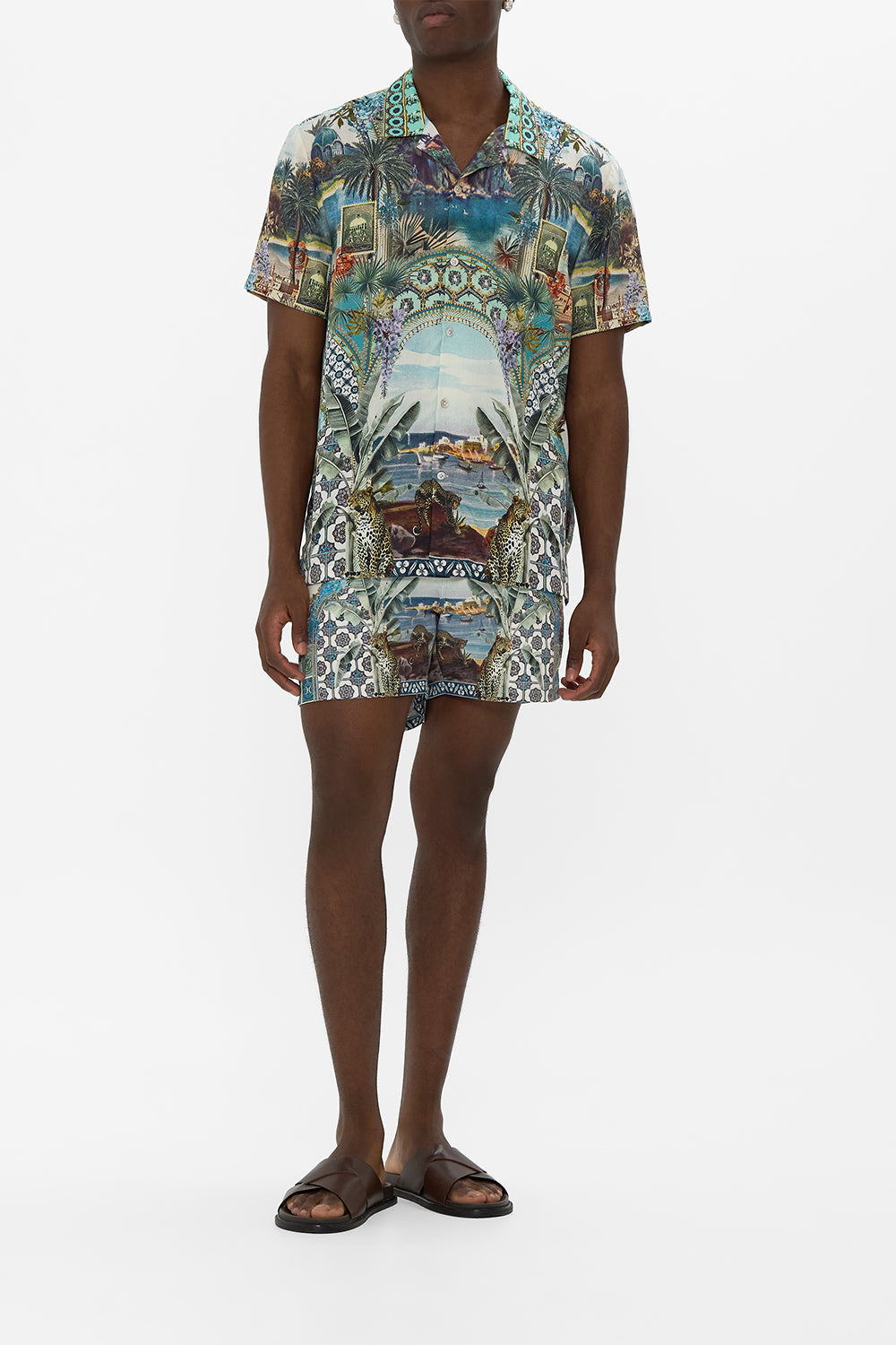 The CAMILLA MINI SKIRT FABRIC OF TIME in our FABRIC OF TIME print.