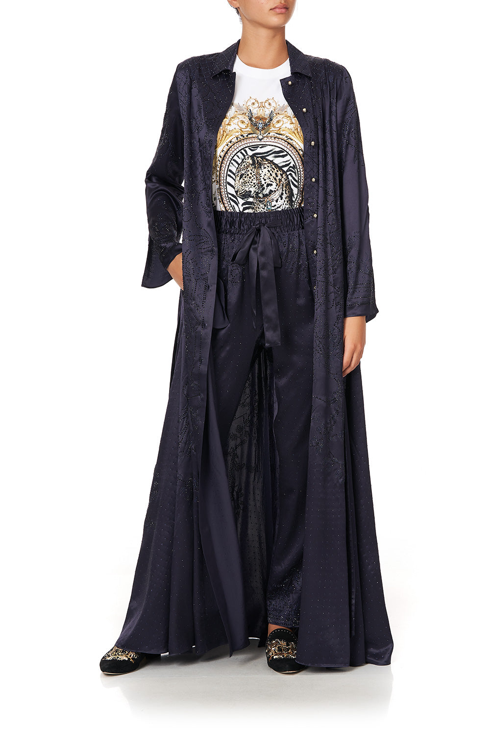 DROP CROTCH SLIM LEG PANT LUXE NAVY