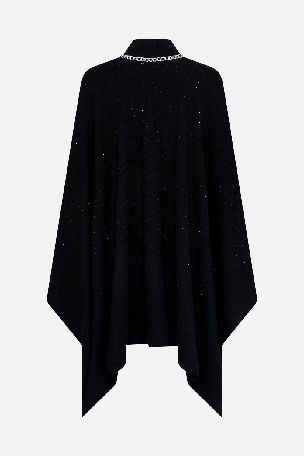 Back product view of CAMILLA black knit poncho in Chaos Magic 
