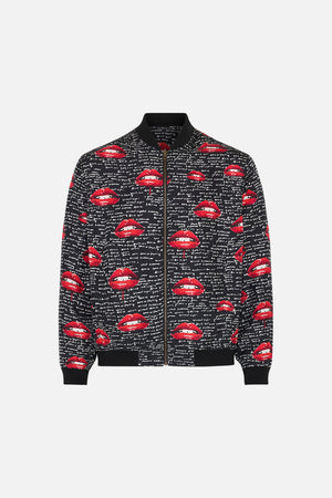Product view of Hotel Franks by CAMILLA mens reversible bomber jacket in black and red Chaos Magic print 