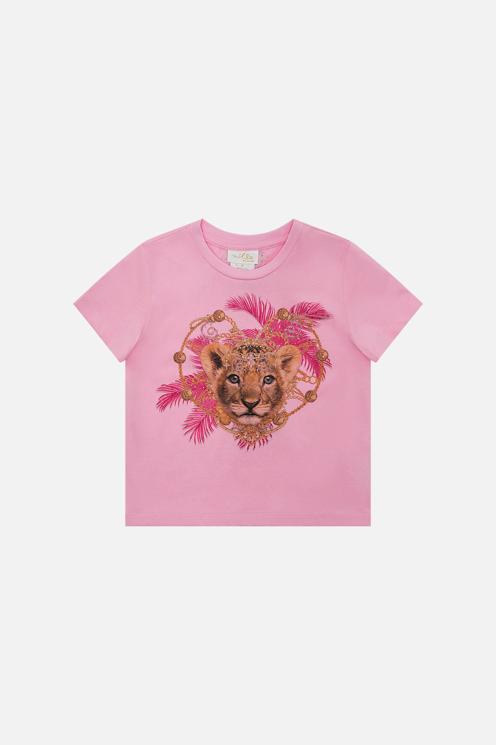 Product view in MILLA BY CAMILLA kids pink graphic tee in Tiptoe The Tightrope print
