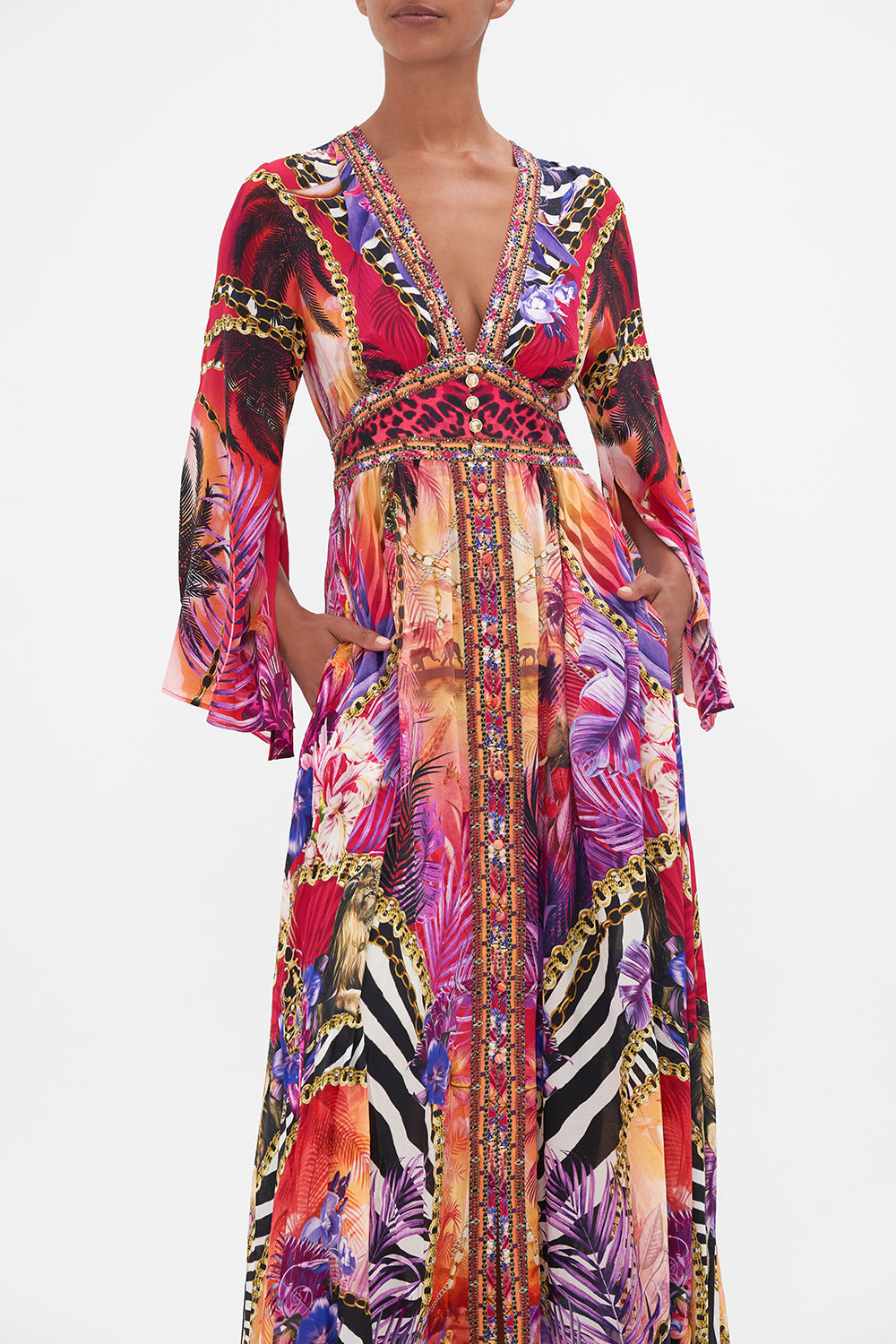 KIMONO SLEEVE DRESS WITH SHIRRING DETAIL WILD LOVING