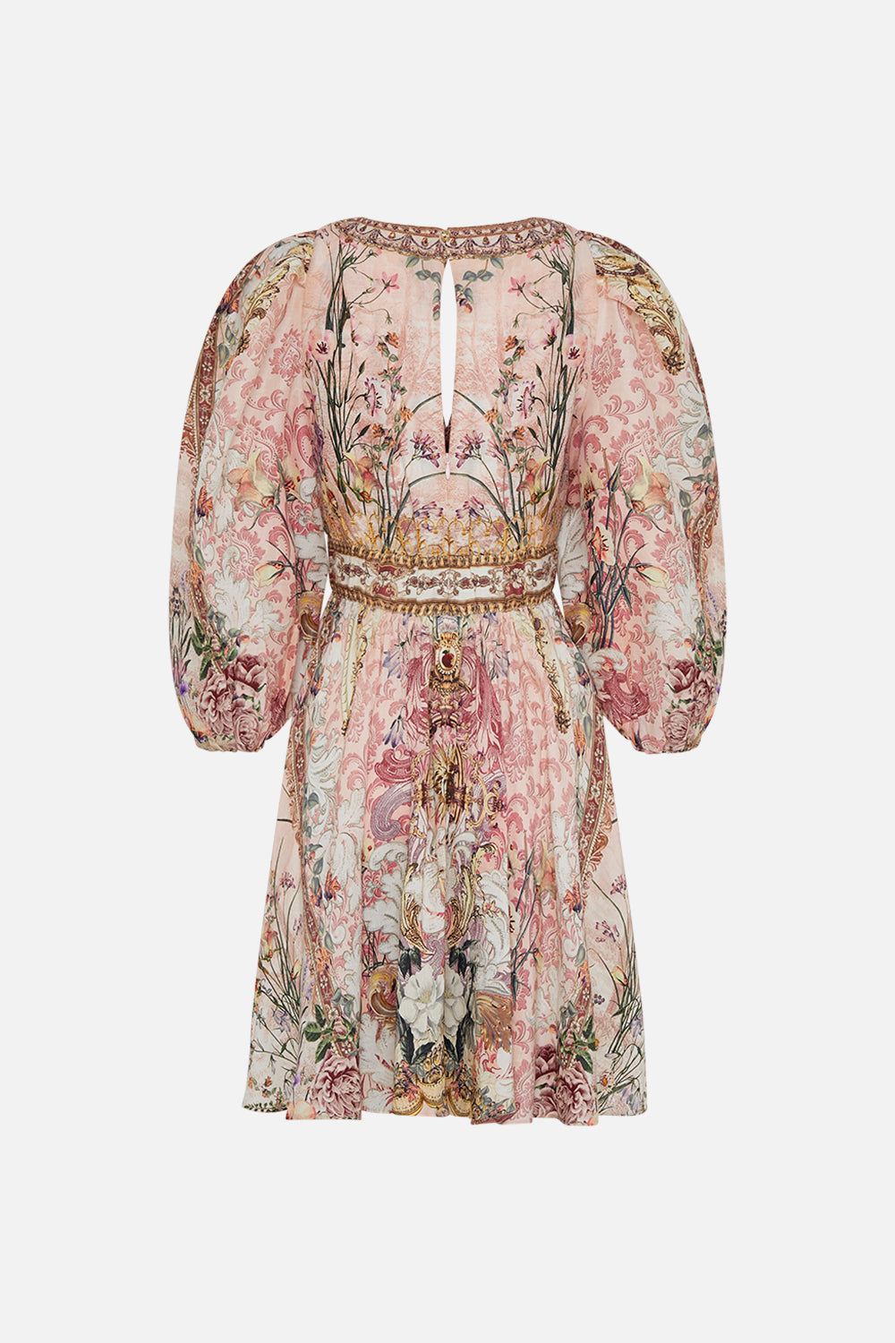 Back product view of CAMILLA floral mini dress in Kissed By The Prince print