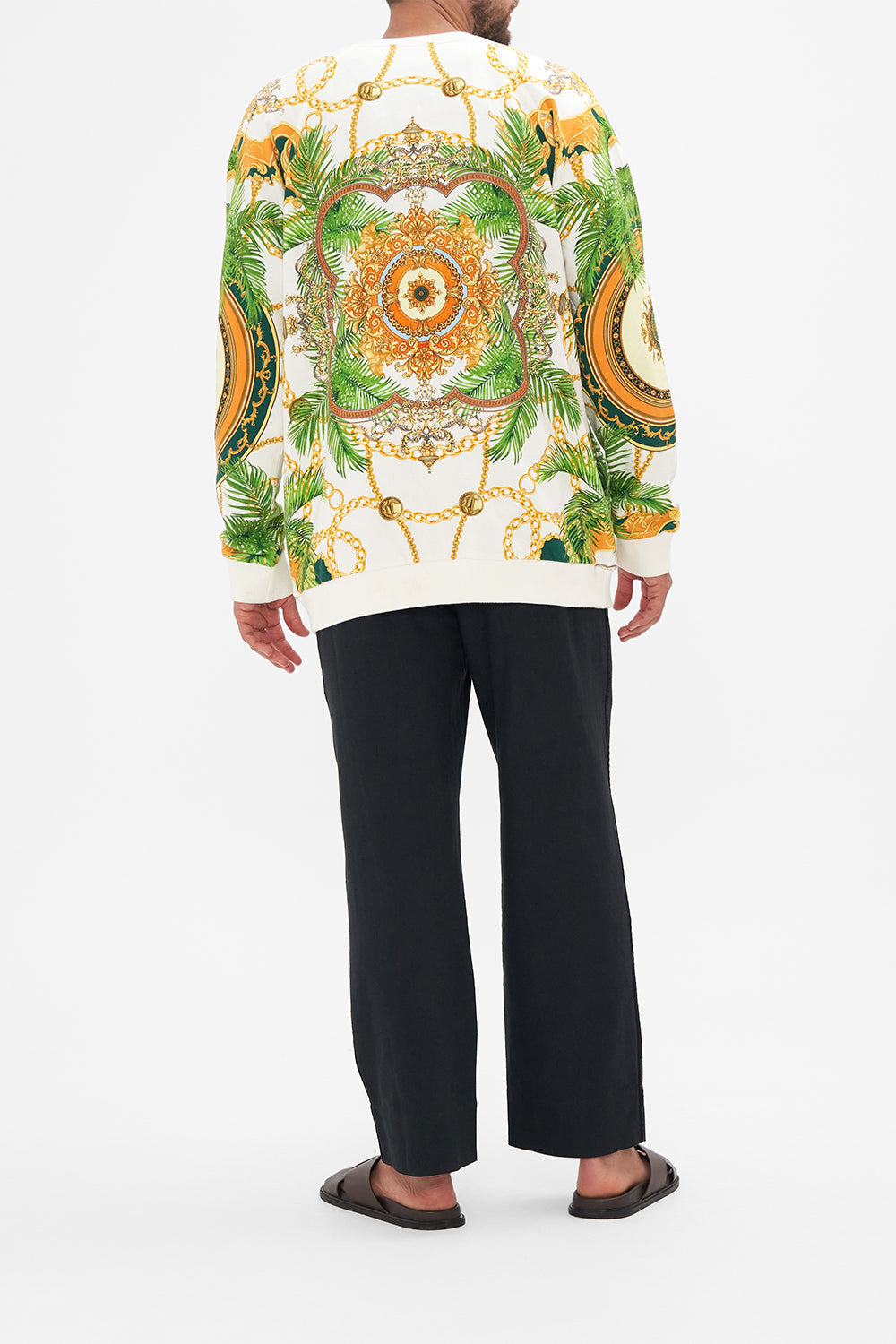 Product view of Hotel Franks by CAMILLA mens oversized hoodie in white My Sweet Devotion print