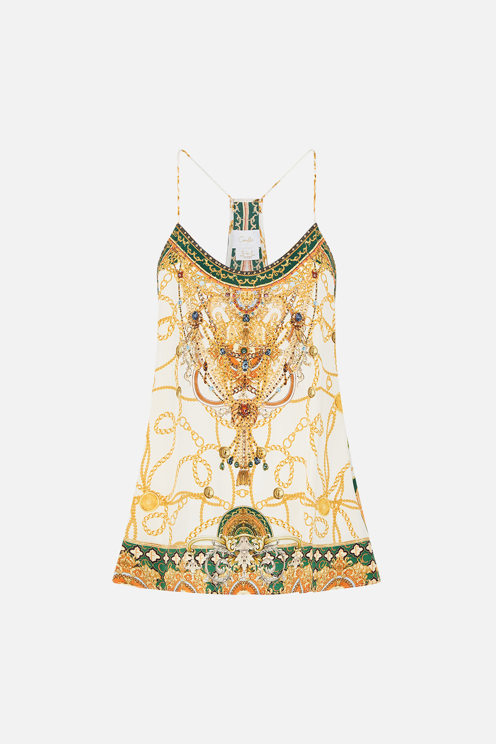 Product view of CAMILLA silk top in My Sweet Devotion print 