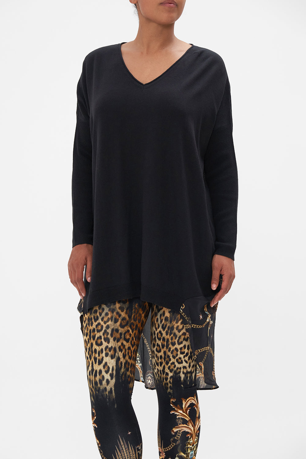 V NECK JUMPER WITH PRINT BACK JUNGLE DREAMING