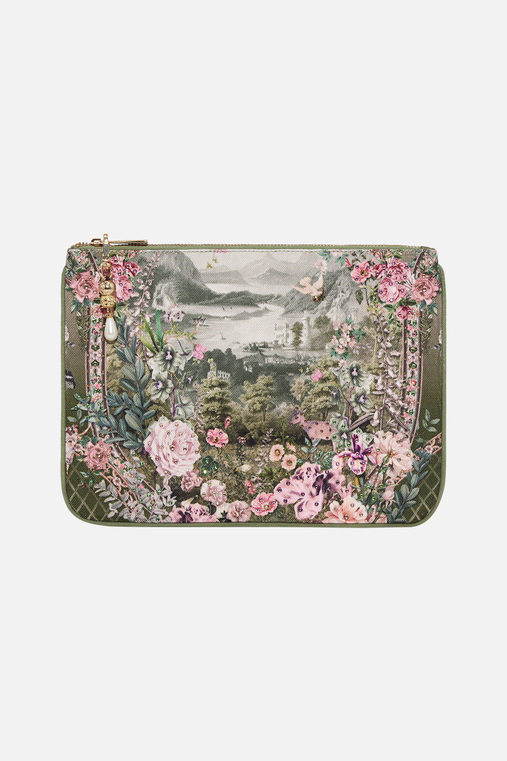 Camilla floral print small canvas clutch Garden Of Good Fortune print