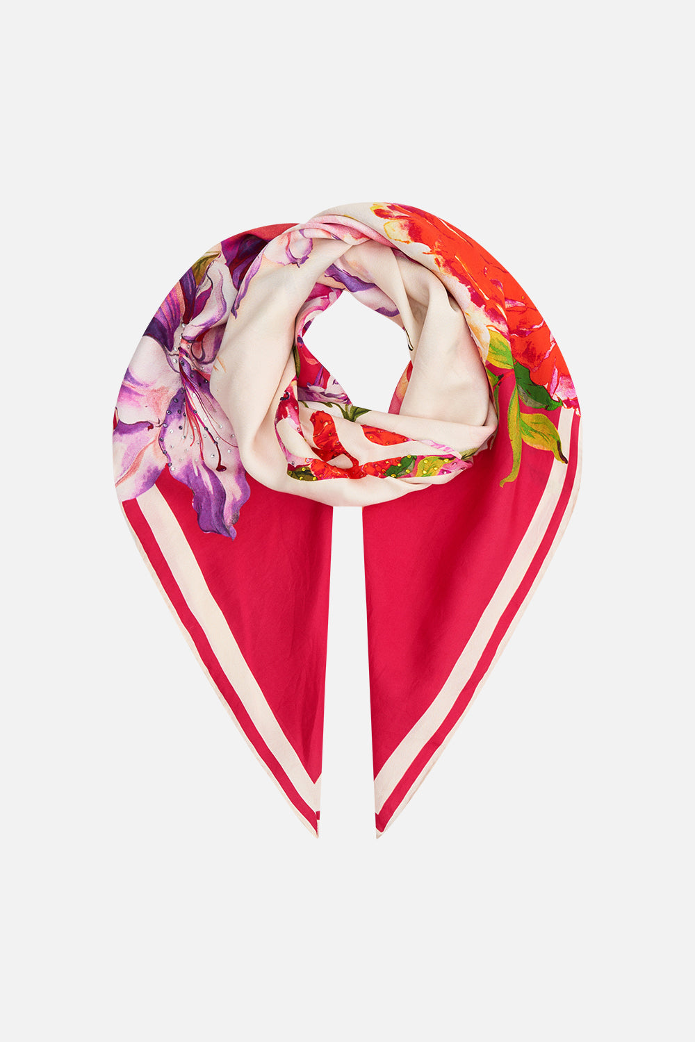 Product view of CAMILLA silk square scarf in Kiss And Tell print
