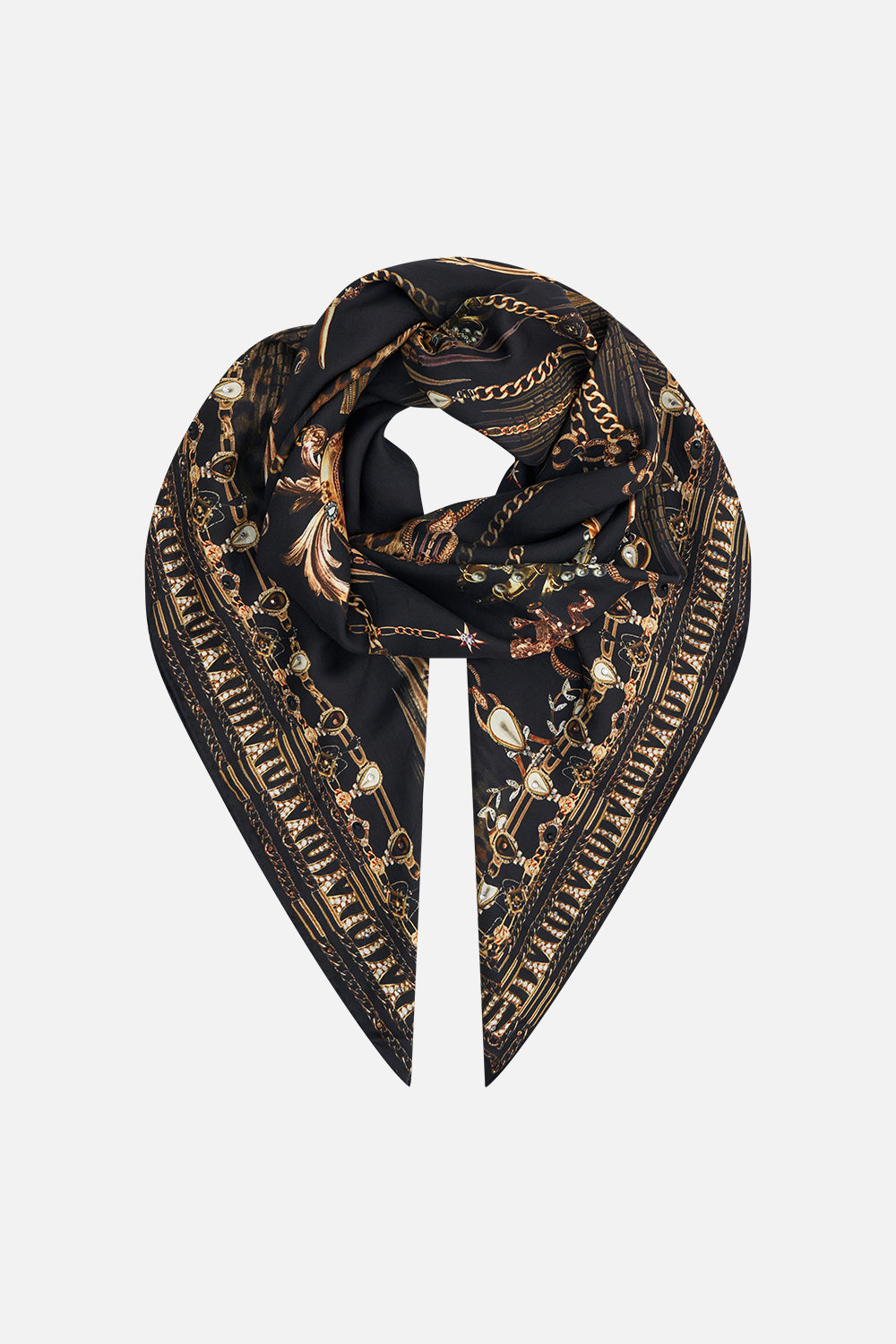 Product view of CAMILLA silk square scarf in Jungle Dreaming animal print 