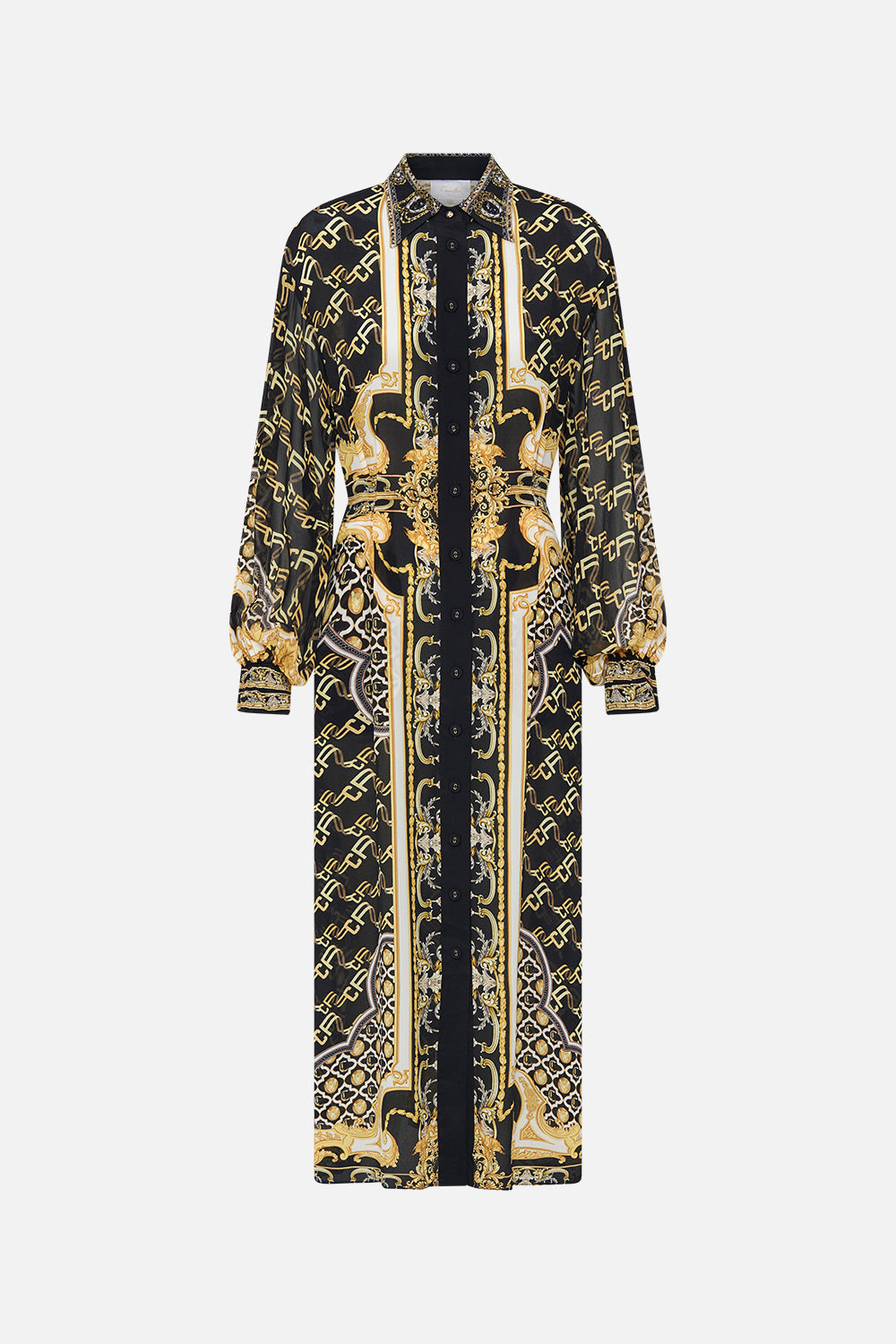 Video of model wearing CAMILLA silk dress in Tether Me Not print