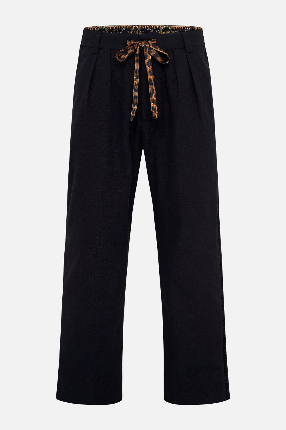 Product view of Hotel Franks by CAMILLA mens black pleat front pants Jungle Dreaming 