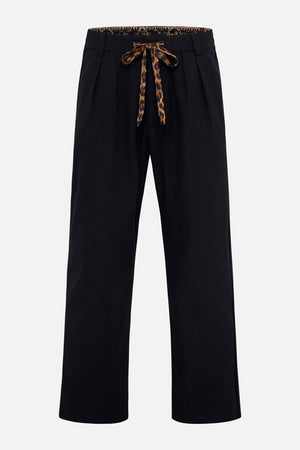 Product view of Hotel Franks by CAMILLA mens black pleat front pants Jungle Dreaming 