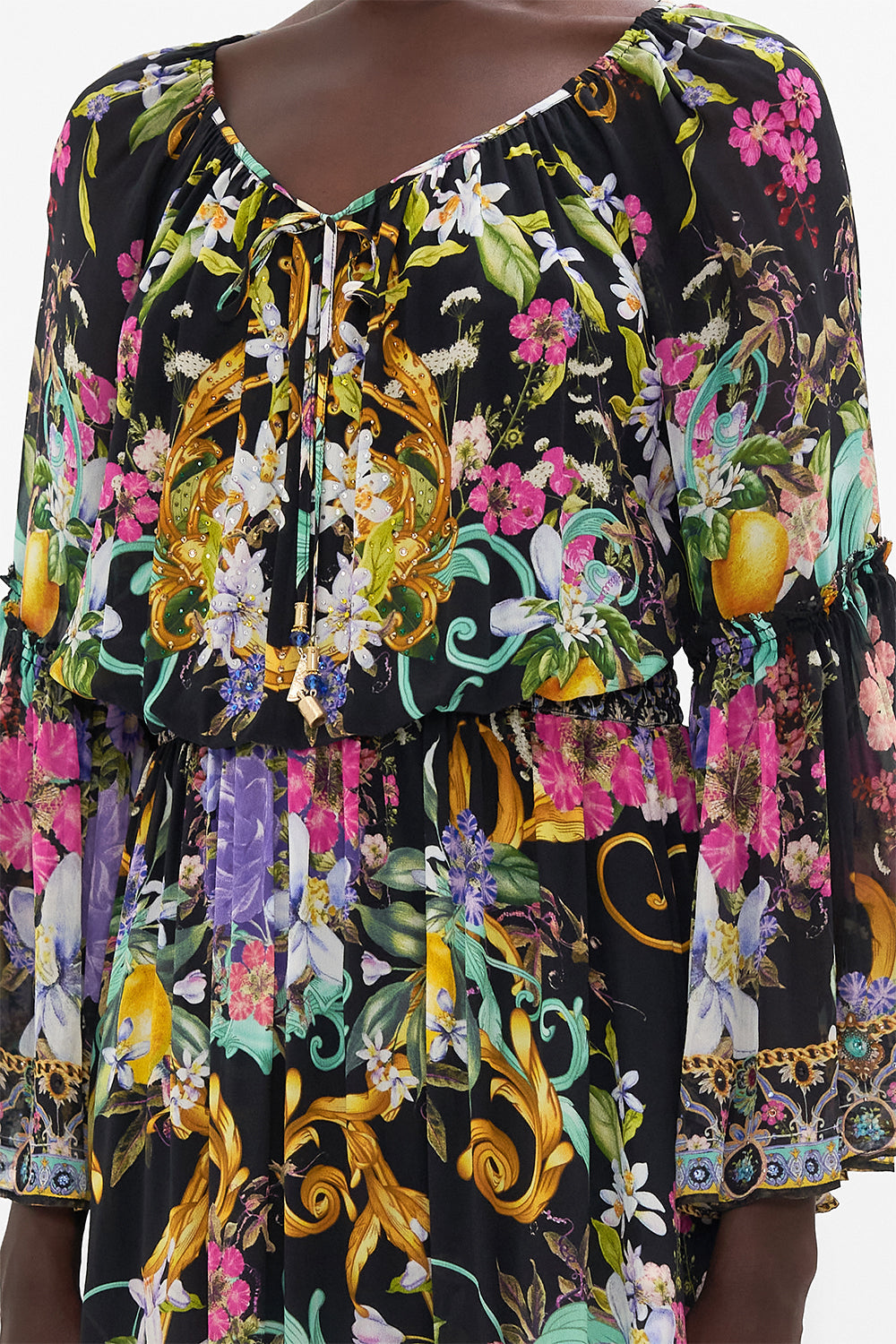 LONG DRESS WITH GATHERED BELL SLEEVE MEET ME IN MARCHESA