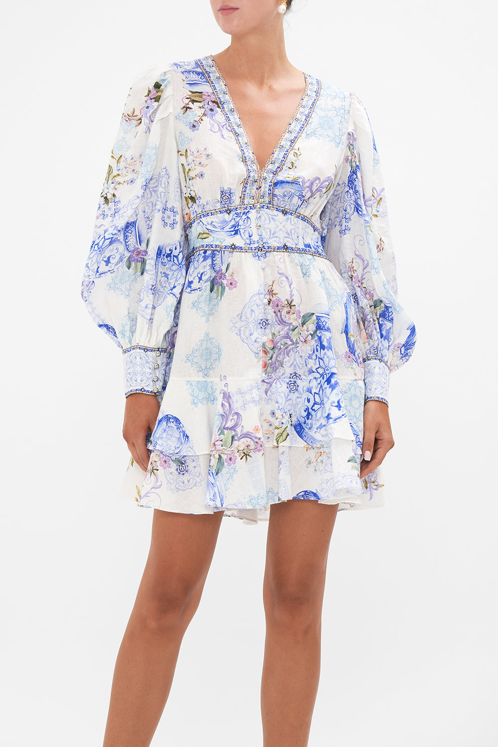 BUTTON FRONT FRILL DRESS PAINT ME POSITANO