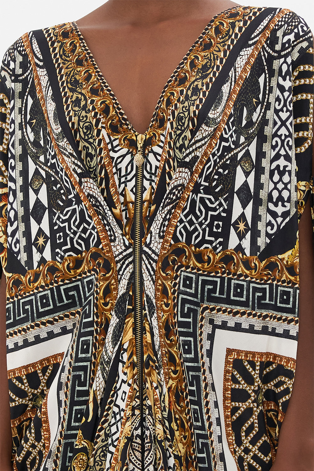 Video of model wearing CAMILLA silk kaftan in Look Up Tesoro print