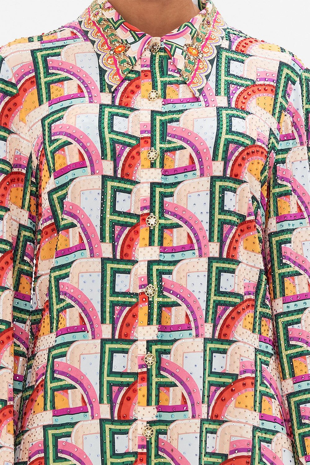 The CAMILLA WAIST TIE SHIRT DRESS PRINTED PRIMA VERA in our  print.