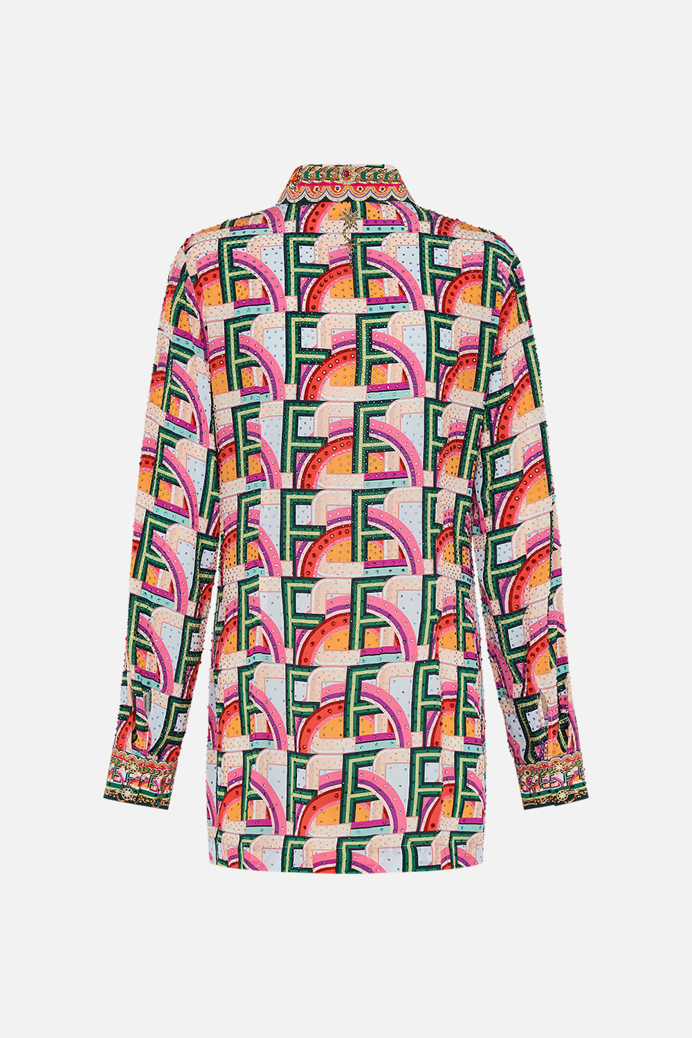 The CAMILLA WAIST TIE SHIRT DRESS PRINTED PRIMA VERA in our  print.