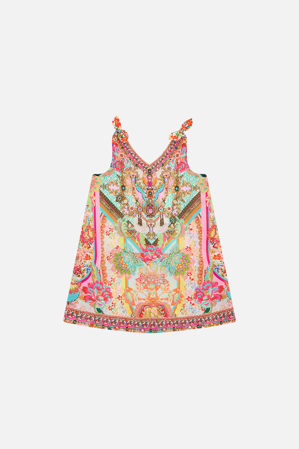 Product view of MILLA BY CAMILLA kids tie shoulder midi dress in An Italian Welcome print 