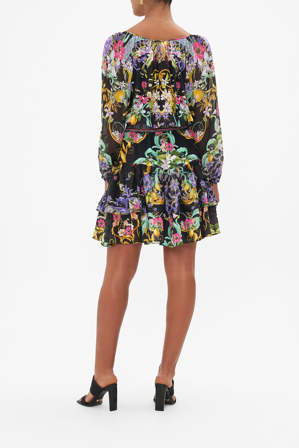 BLOUSON SLEEVE DRESS WITH DOUBLE RUFFLE HEM MEET ME IN MARCHESA