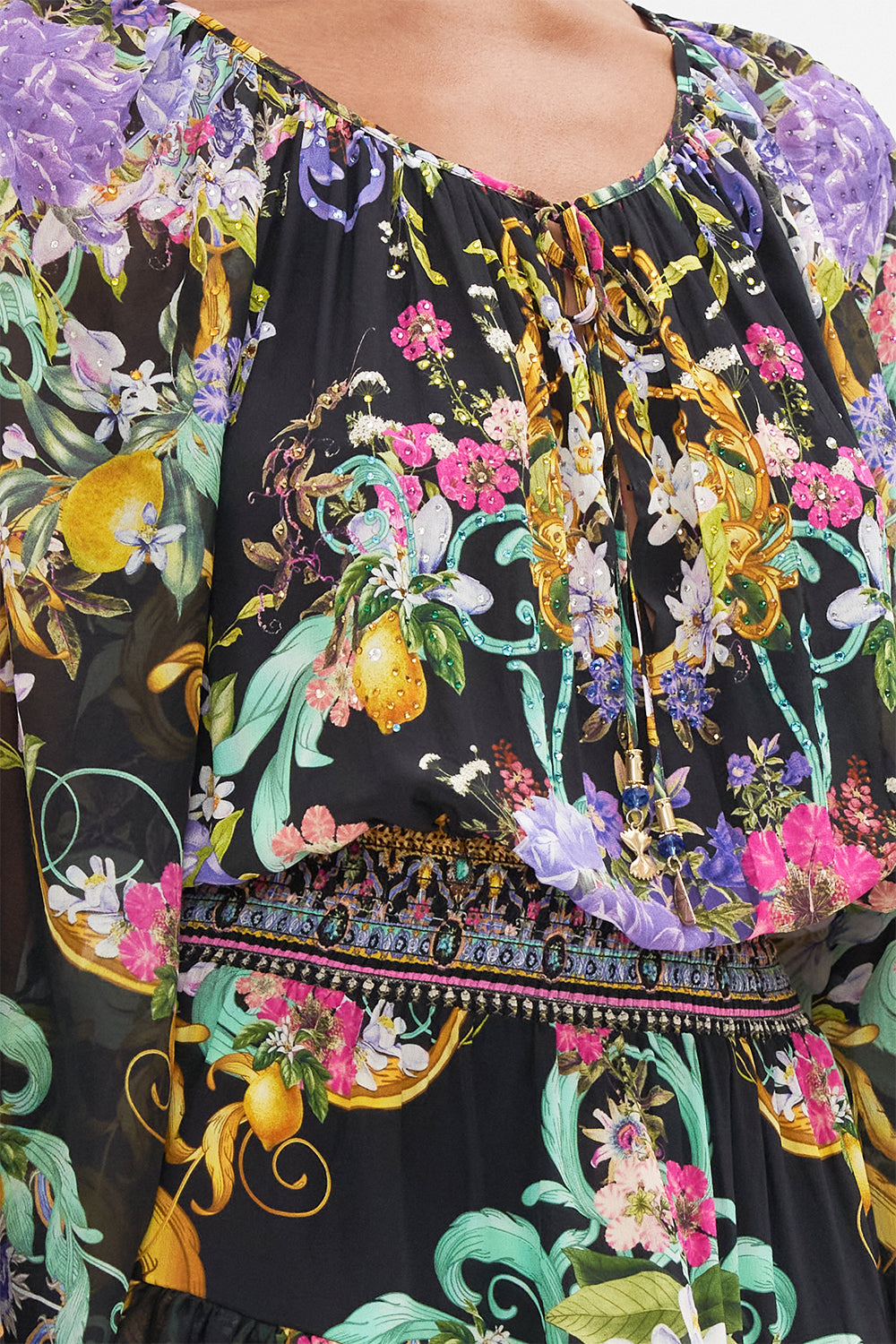 BLOUSON SLEEVE DRESS WITH DOUBLE RUFFLE HEM MEET ME IN MARCHESA