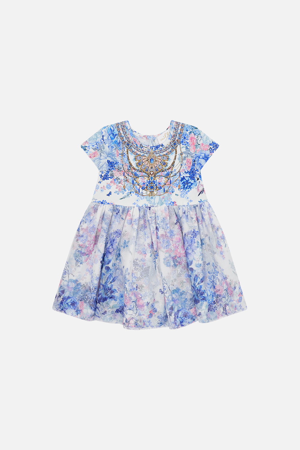 Product view of MILLA BY CAMILLA girls blue floral dress in Tuscan Moondance print