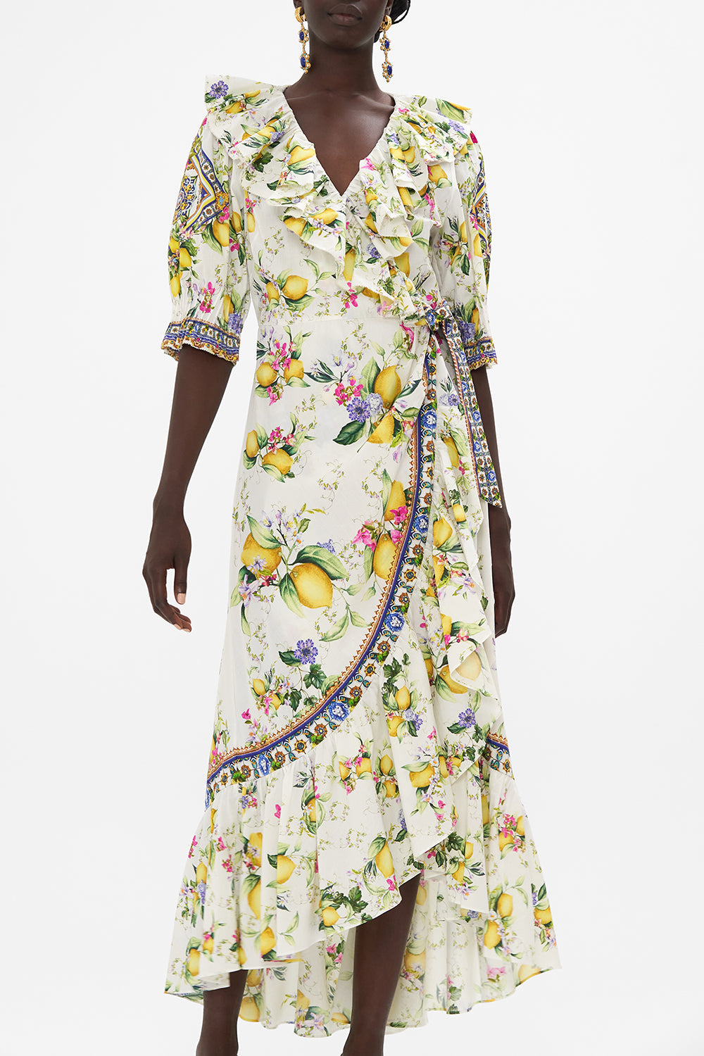 MAXI WRAP DRESS WITH PUFF SLEEVE CATERINA SPRITZ