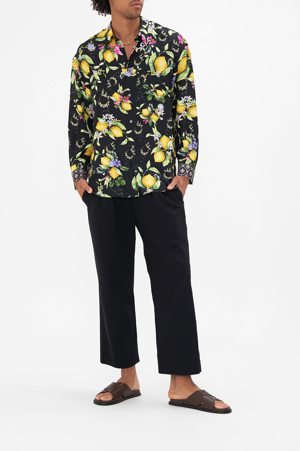 The CAMILLA KIMONO SLEEVE BLOUSE WITH OMBRE TASSELS SKY CHEETAH in our SKY CHEETAH print.