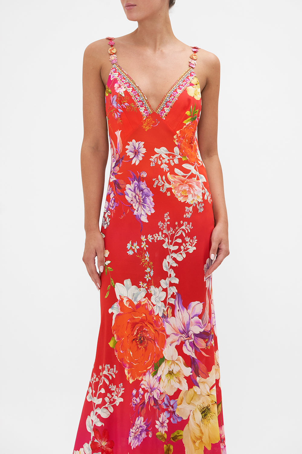 V NECK FULL LENGTH BIAS SLIP DRESS KISS AND TELL