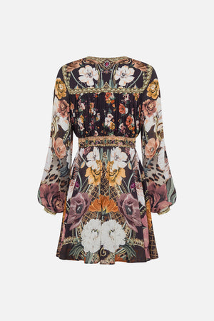 Back product view of CAMILLA brown floral mini dress in Wave Your Wand print