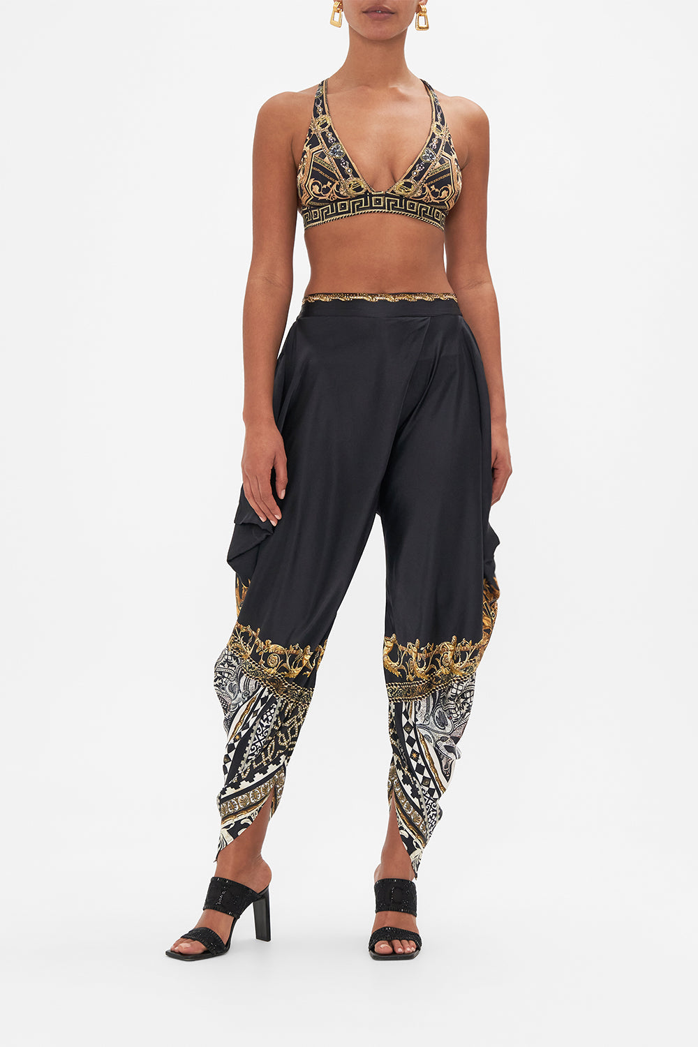 Front view of model wearing CAMILLA lingerie printed bra in Duomo Dynasty print